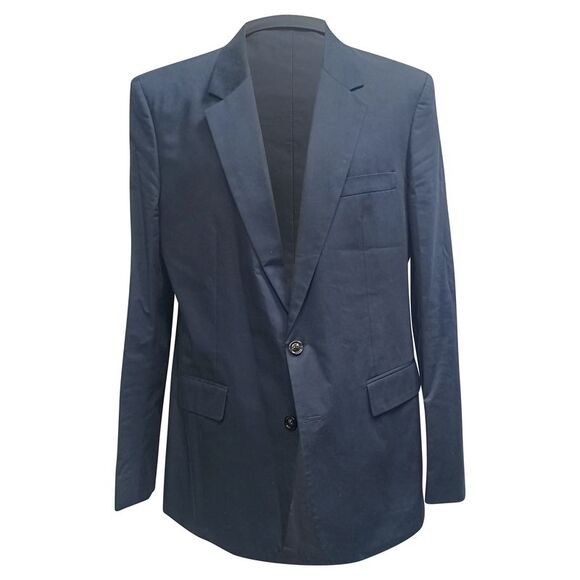 Maison Margiela Single-Breasted Blazer with Pockets in Navy Blue Cotton